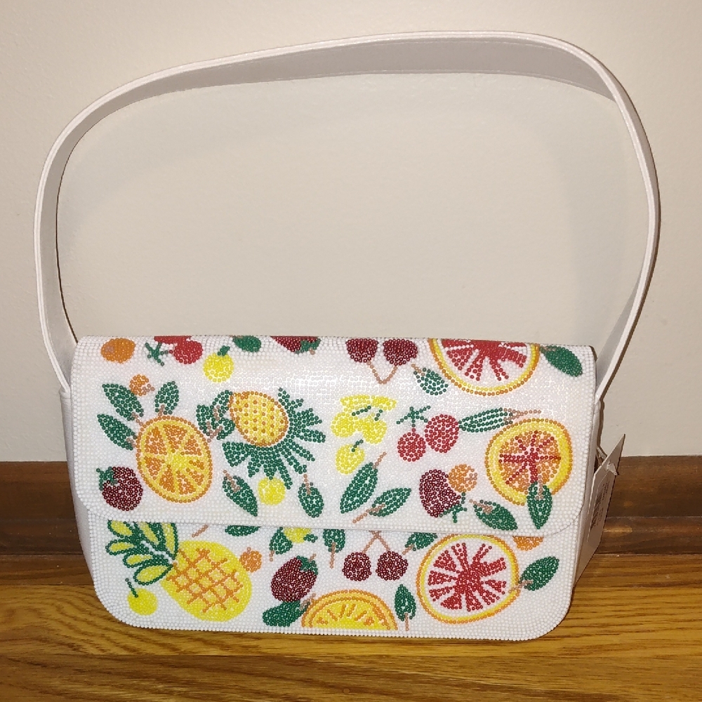 NEW T.J.Maxx VIRAL Colorful Fruit Pattern Beaded Shoulder Bag 🍓🍊 🍒